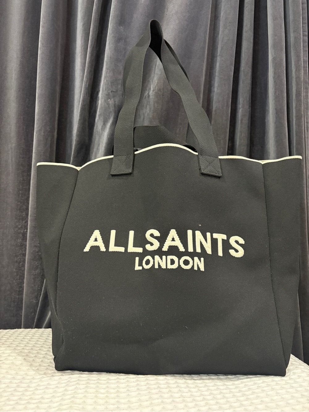 AllSaints Large Izzy East West Tote Bag - Black with White Trim